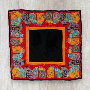 Laurel Burch Colorful Cats Silk Square Scarf Red Black Art Print